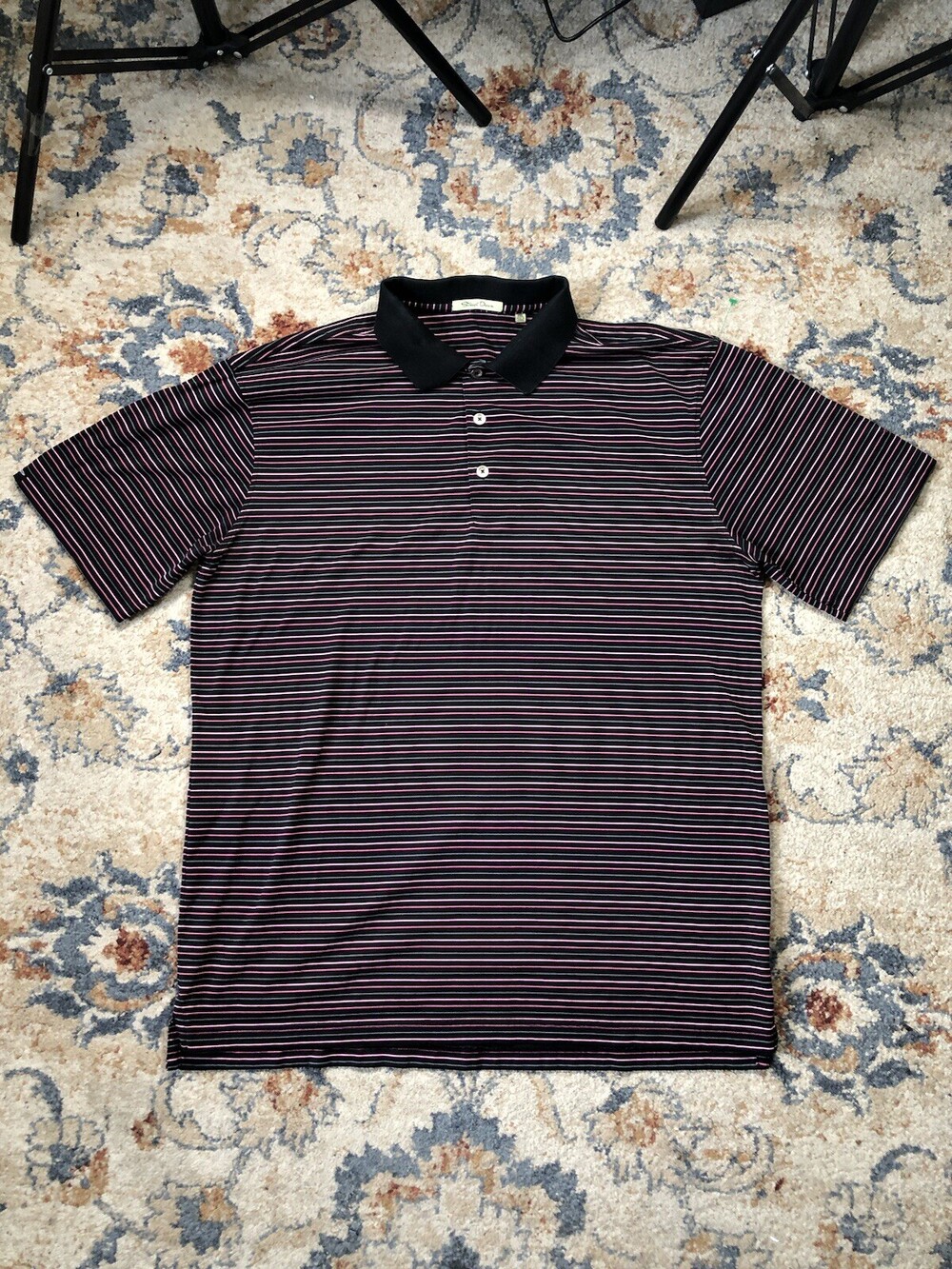 Straight Down Men's XXL Golf Polo Shirt Black Stretch Striped Short Sleeve